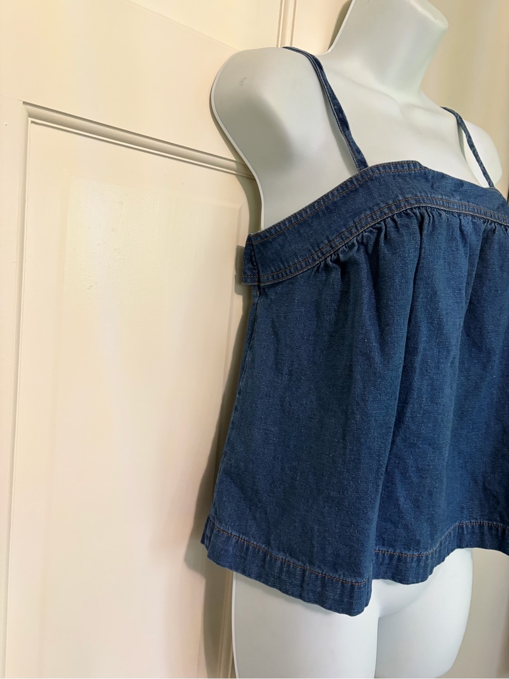 Madewell Smocked Waist Denim Tank Top - Blue - Picture 2 of 4
